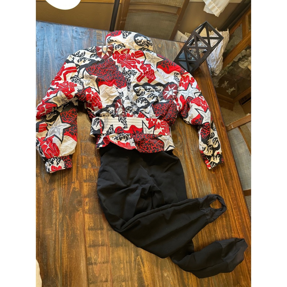 Vintage Tyrolia by Head Ski Suit Women 12 Red Black Graphic Jacket Stirrup Pants - Picture 15 of 15
